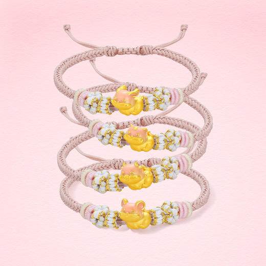 周六福黄金手绳女款定价十二生肖系列龙蛇3d硬金编绳节日礼物官方 商品图2