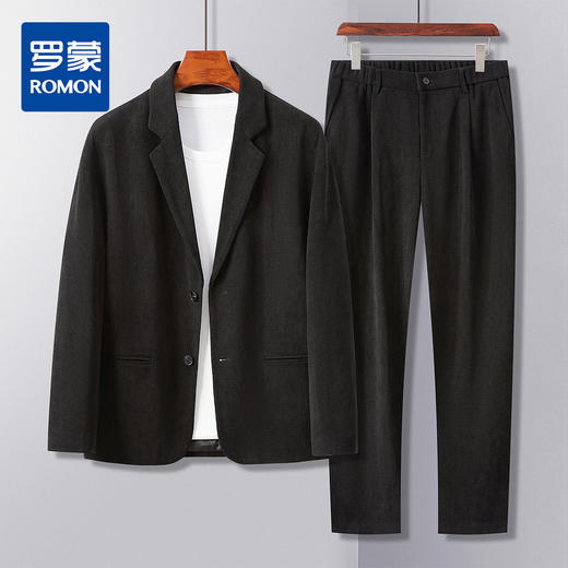 【西服+西裤】罗蒙秋冬灯芯绒西服套装男士简约休闲宽松时尚厚款西装减龄两件套 商品图0