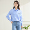 罗蒙春秋蓝色条纹长袖衬衫女士休闲百搭前胸口袋刺绣衬衣外套女 商品缩略图4