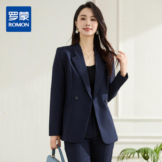 【上衣+裤子】罗蒙春秋双排扣西服套装女士商务通勤职业时尚百搭西装两件套 商品图0