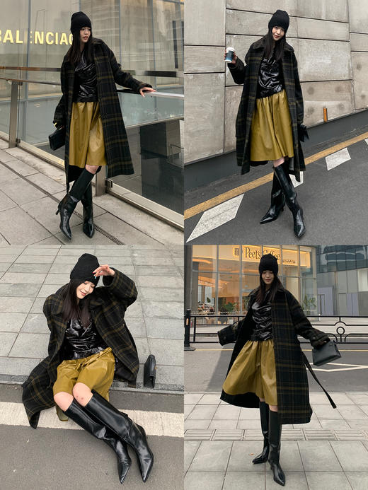 HIDEMI 【当当同款】节日系列进口特殊涂层环保蛋白皮设计感松紧腰抽身褶皱宽松男朋友中裤    勃艮第酒红/橄榄绿 商品图6