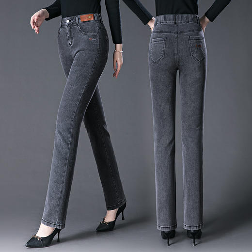 DY3511 2024秋季新款高腰牛仔裤女小直筒长裤弹力显瘦烟灰色妈妈中年女裤 商品图2