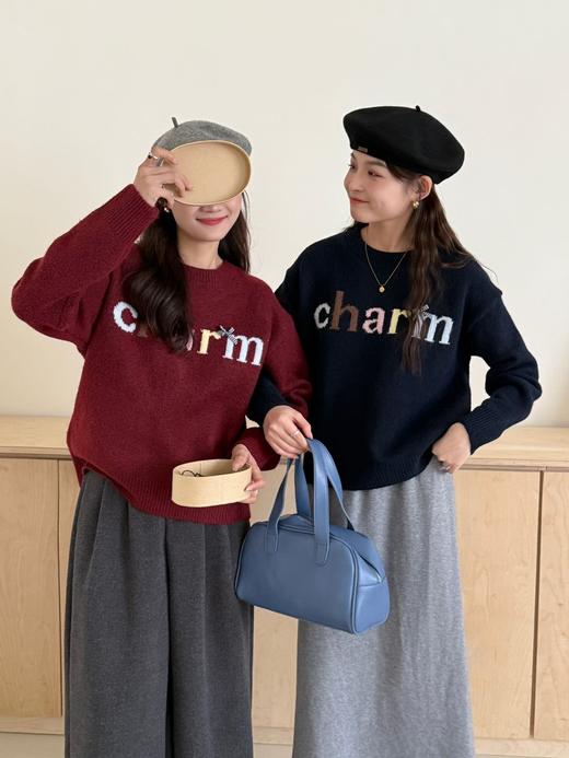 【YW】无忧购韩版休闲简约字母印花蝴蝶结少女感针织毛衣86092（截单后7天发货) 商品图0