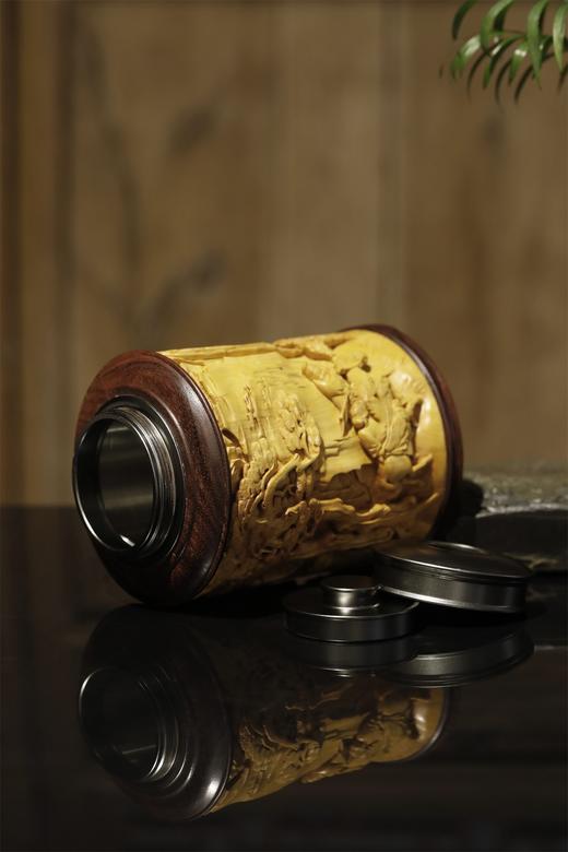 东山报捷°黄杨木雕茶叶罐 商品图6