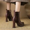 【预售5天】欧美时尚秋冬季新款尖头防水台粗跟高跟短靴女侧拉链拼色LD&6920 商品缩略图3