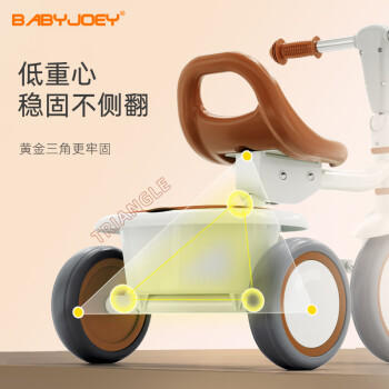 BABYJOEY儿童三轮脚踏车宝宝可折叠1-3-5岁自行车轻便TT61 复古咖 商品图5