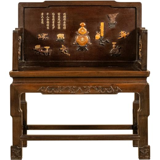 清 红木百宝嵌博古清供图诗文三围屏宝座 商品图5