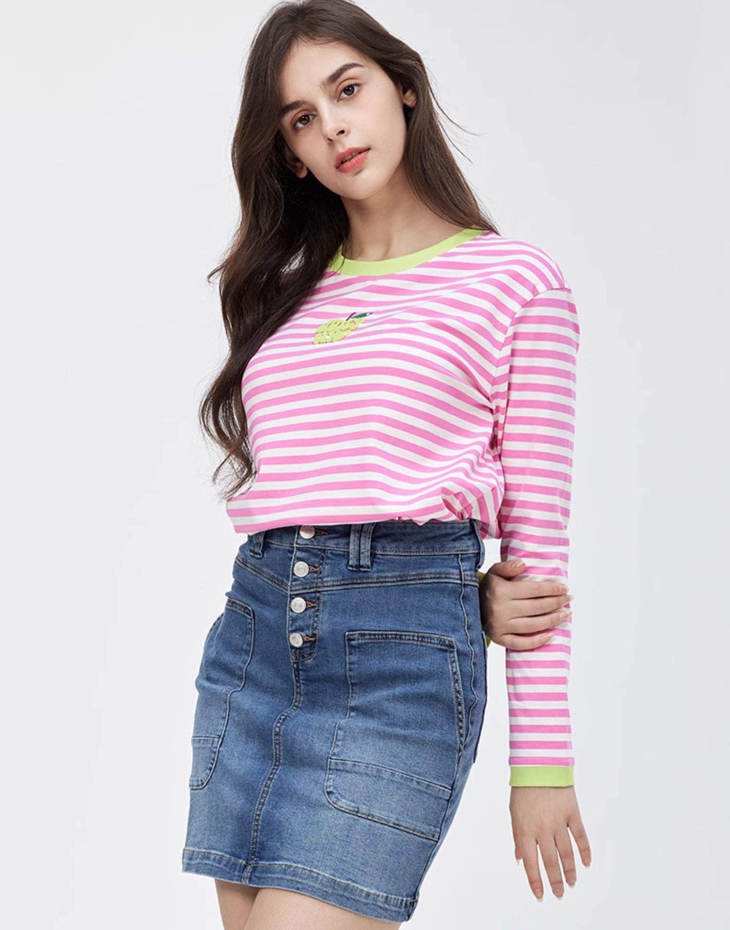 juicy couture橘滋t恤女夏季新款多巴胺穿搭美式条纹撞色长袖上衣