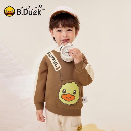 bduck小黄鸭童装男童加绒卫衣儿童宝宝上衣保暖套头衫冬装厚90-130 BF5531017 商品图0