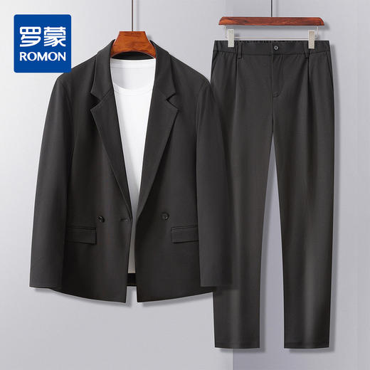 【上衣+裤子】罗蒙春秋款西服套装男士简约舒适时尚休闲百搭通勤西装两件套 商品图0