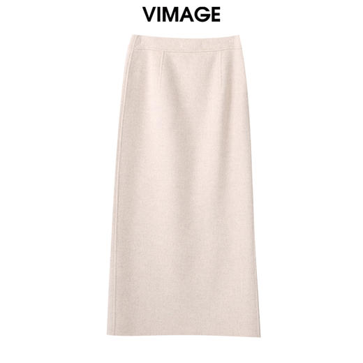 VIMAGE纬漫纪高腰羊毛羊绒舒适开叉半身裙冬季新款V2206829 商品图1