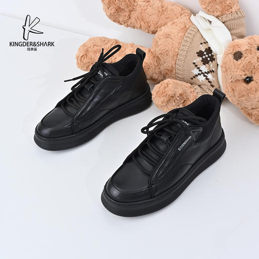 经典鲨2024年冬季新款韩版男士黑色系带休闲平底鞋棉鞋KW08-D55221 商品图0