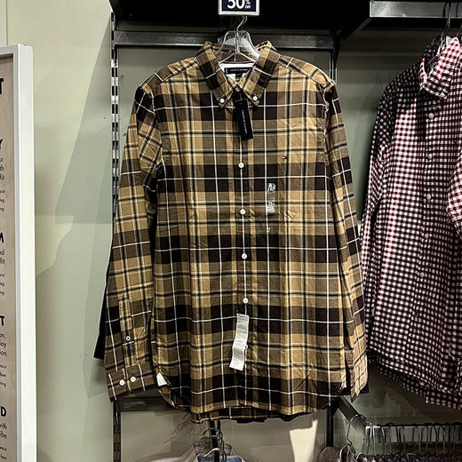 瑕疵Tommy Hilfiger/汤米 男士春秋透气刺绣小标扣领休闲长袖格子衬衫 商品图0