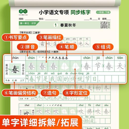 【书行】小学同步练字帖一年级二年级三年级四年级五六年级下册字帖描红字贴人教版语文同步小学生硬笔练字帖专用正版每日一练 商品图5