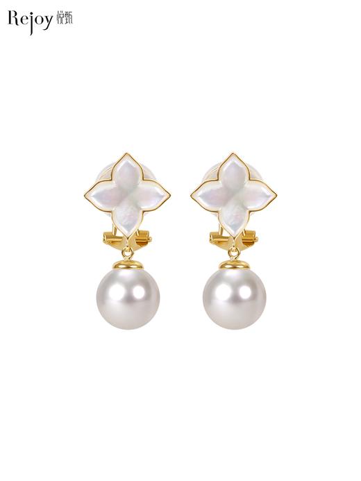 【天猫同款】悦甄 18K金Akoya珍珠贝母耳夹 四叶草 商品图0