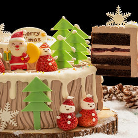 幸福西饼-【圣诞树桩】圣诞节限定款蛋糕，手工刻制树桩年轮和大颗草莓甜润清新，奏响舌尖的圣诞颂歌