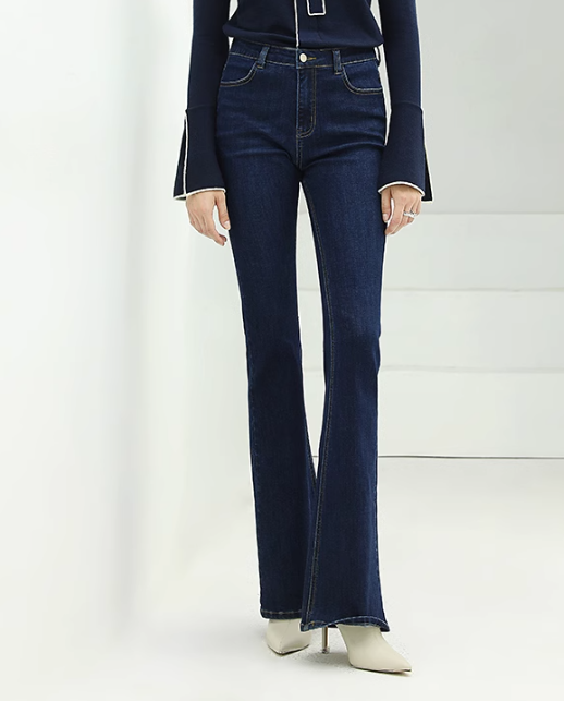 COCOBELLA【瑕疵】 高腰水洗牛仔裤女拖地大长腿喇叭裤PT806