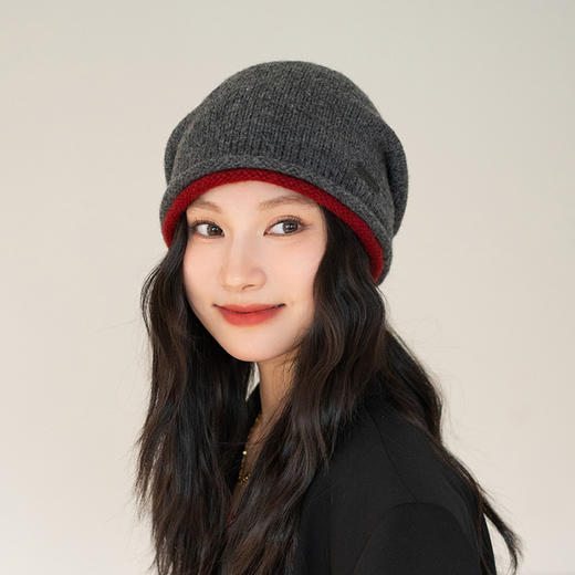 疯帽子 纯羊毛韩版冷帽 毛线帽子女秋冬保暖包头堆堆帽逛街针织帽 商品图1