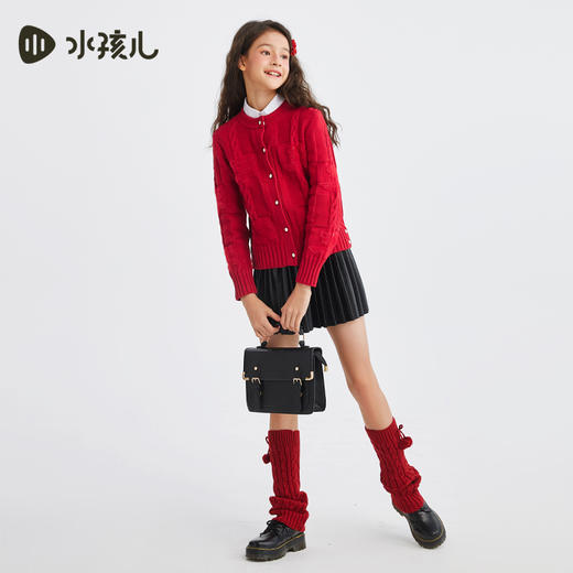 水孩儿童装2024秋冬女童开身线衣舒适柔软甜美时尚中大童开衫新年毛衣 商品图3