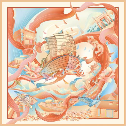 放心消费月 喜得宝文创丝巾《韵.河》数码大方巾 杭州丝绸100%桑蚕丝素绉缎 商品图6