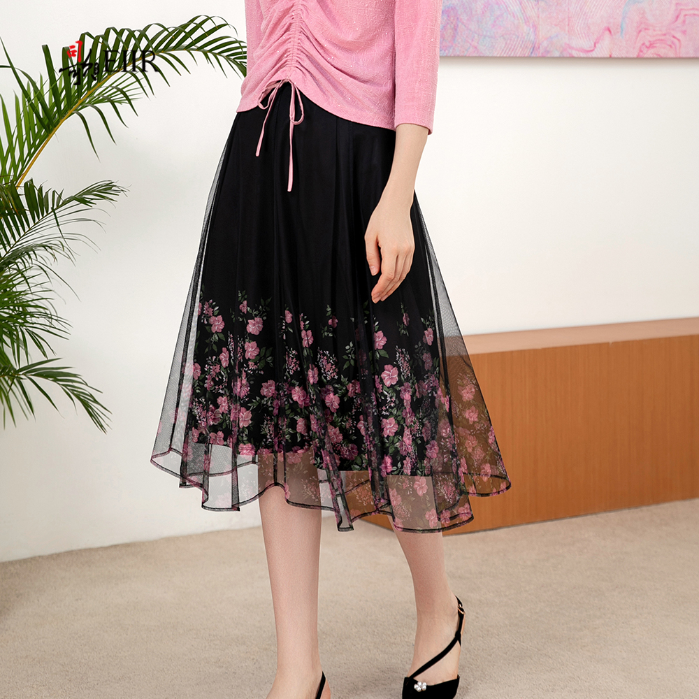 司歌网纱印花伞裙半身裙碎花C901232X