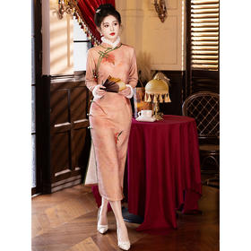 高端民国旗袍，加绒厚年轻款女装新中式长袖旗袍LSB3225