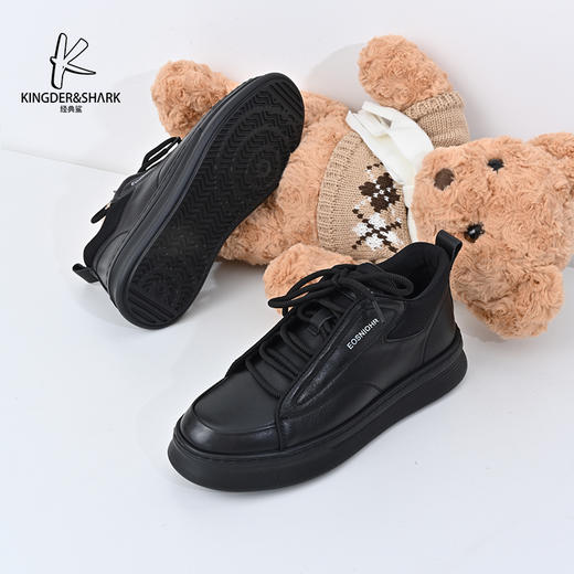 经典鲨2024年冬季新款韩版男士黑色系带休闲平底鞋棉鞋KW08-D55221 商品图2