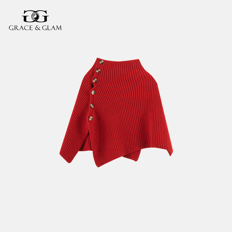 Grace&Glam 羊毛半高领针织保暖披肩斗篷围脖