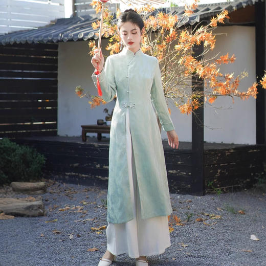 XYMM653春秋新款复古新中式国风改良旗袍禅意茶服两件套长款连衣裙套装女 商品图2