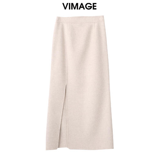 VIMAGE纬漫纪高腰羊毛羊绒舒适开叉半身裙冬季新款V2206829 商品图0