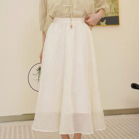 两三事雨季白茶夏季新款纯色光泽感A字高腰半身裙仙女飘逸