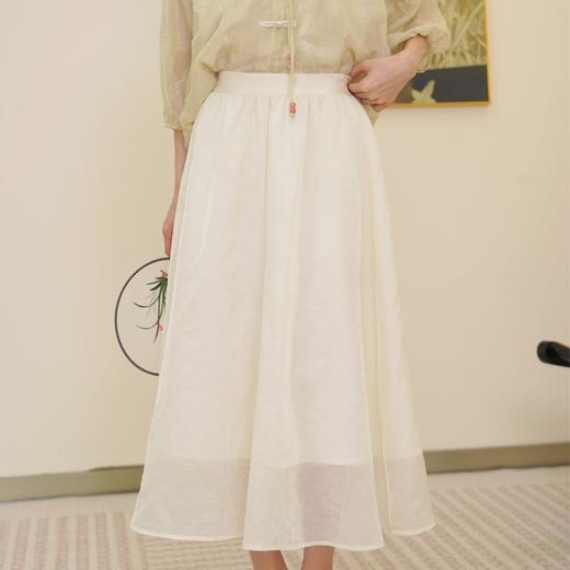 两三事雨季白茶夏季新款纯色光泽感A字高腰半身裙仙女飘逸 商品图0