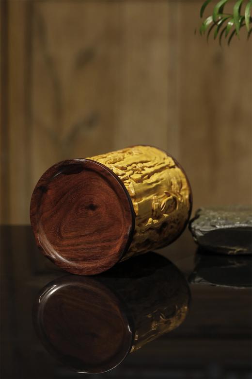东山报捷°黄杨木雕茶叶罐 商品图7