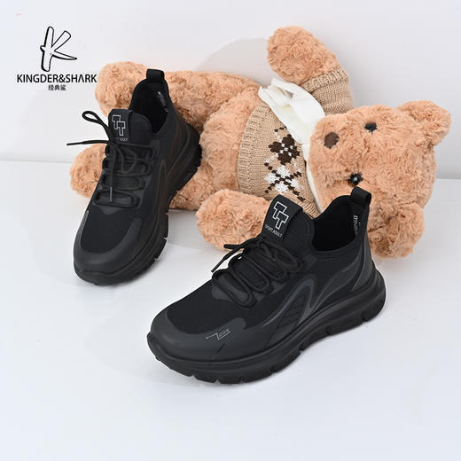 经典鲨2024年冬季新款百搭黑色男士加绒保暖平底跑步休闲鞋KW10-D55111 商品图3