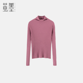 茧墨 抗起球安迪绒竖条纹高领套头毛衣