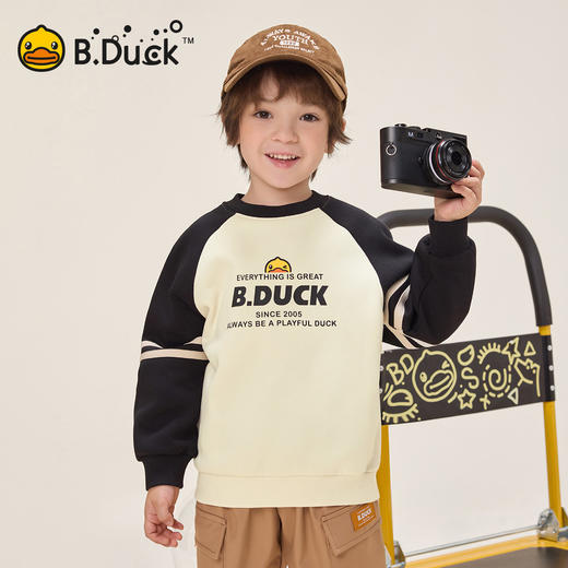 bduck小黄鸭童装男童卫衣加绒插肩袖儿童套头衫冬装上衣105-150 BF5531901 商品图3