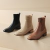 【预售5天】法式弹力袜靴女粗跟气质针织方头短靴新款拼接杏色中跟靴子DPJ&9671 商品缩略图4