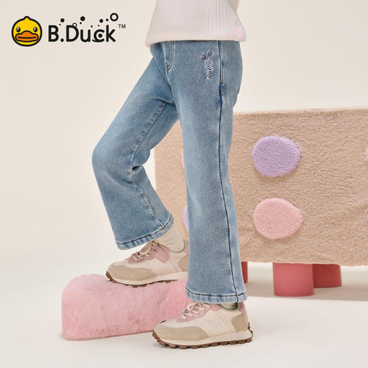 bduck小黄鸭童装女童牛仔裤儿童裤子冬装女孩加绒牛仔长裤保暖潮105-150 BF5556906 商品图0