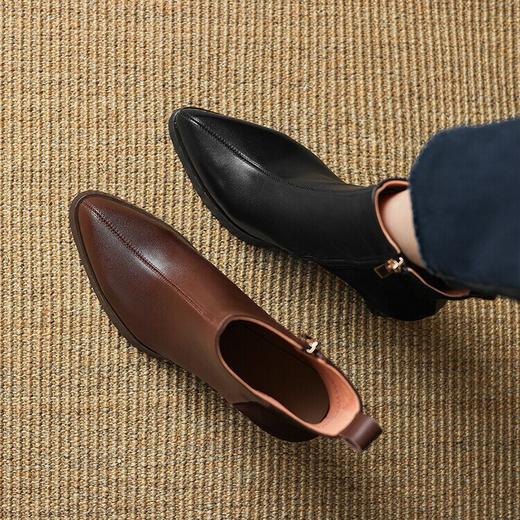 【预售5天】欧美时尚秋冬季新款尖头防水台粗跟高跟短靴女侧拉链拼色LD&6920 商品图2