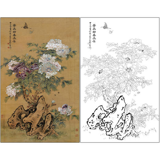 俞致贞花鸟工笔画白描底稿竖幅《花长好春长在》临摹勾线高清打印稿ZZ39 商品图0