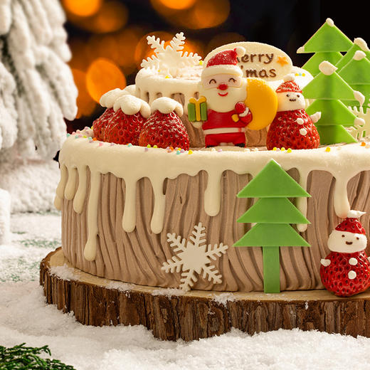 幸福西饼-【圣诞树桩】圣诞节限定款蛋糕，手工刻制树桩年轮和大颗草莓甜润清新，奏响舌尖的圣诞颂歌 商品图1