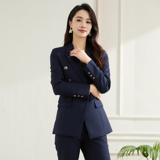 【上衣+裤子】罗蒙春秋双排扣戗驳领西服套装女士商务通勤职业西装两件套 商品图4