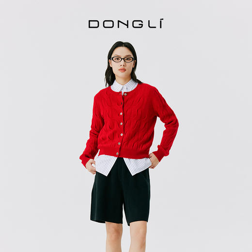 东黎 • 山羊绒女士秋季百搭时尚彩色绞花开衫 4623 商品图1