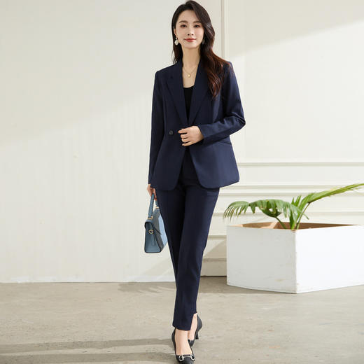 【上衣+裤子】罗蒙春秋双排扣西服套装女士商务通勤职业时尚百搭西装两件套 商品图3