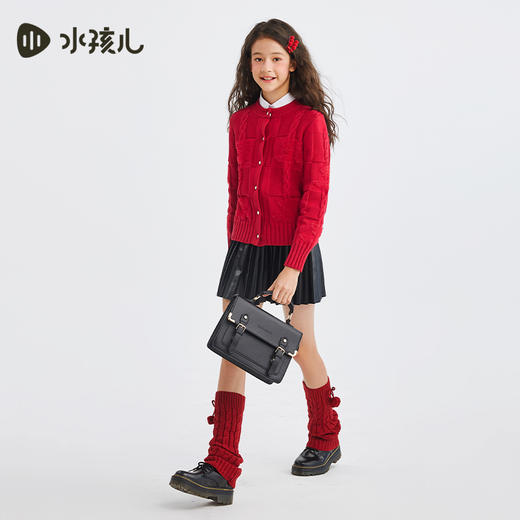 水孩儿童装2024秋冬女童开身线衣舒适柔软甜美时尚中大童开衫新年毛衣 商品图2
