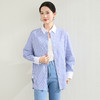 罗蒙春秋装拼色领蓝色条纹衬衫女士休闲通勤百搭纯棉微弹力衬衣外套女 商品缩略图6