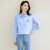 罗蒙春秋蓝色条纹长袖衬衫女士休闲百搭前胸口袋刺绣衬衣外套女 商品缩略图5