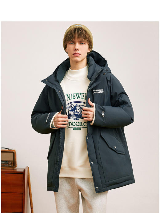 Teenie Weenie小熊男装字母连帽羽绒服男冬季TNJD24O901K 商品图1