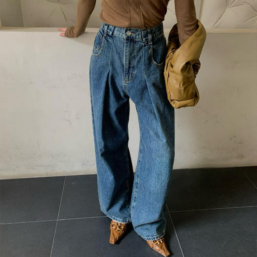【顺丰包邮】33636 洛诗琳秋季新款美式复古宽松阔腿牛仔裤女688800 商品图2
