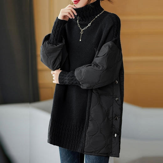 中长款加厚毛衣大码胖mm高领保暖长袖针织上衣SMZ11049 商品图1